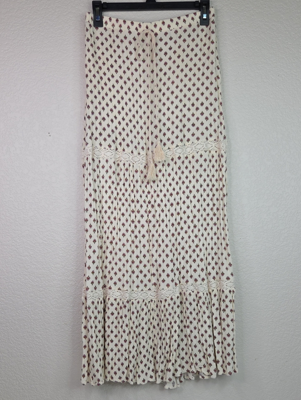 lovestitch Cream Maxi Skirt with Burgundy Print